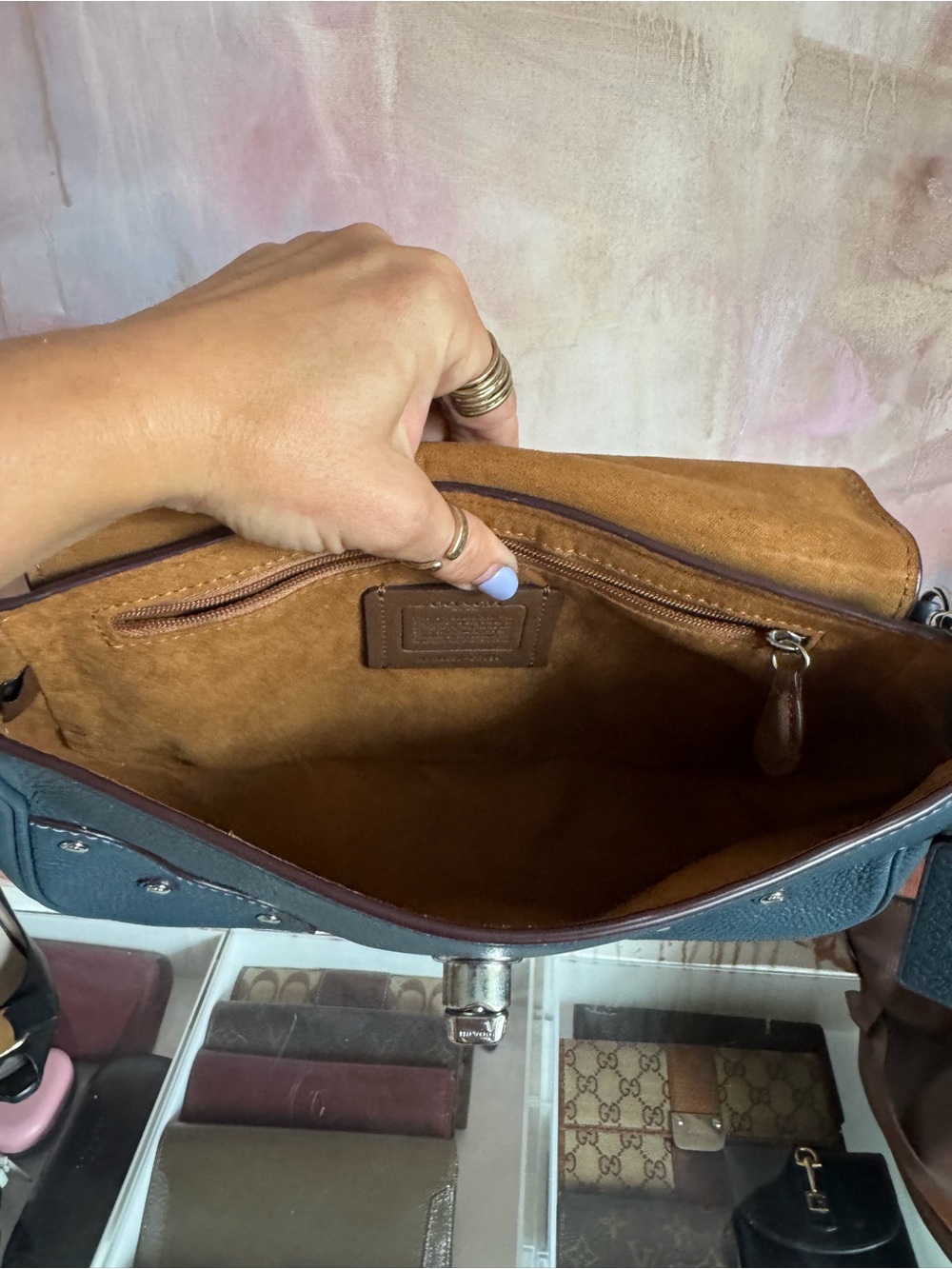Coach Teal Pebbled Leather Shoulder Bag with Silver Hardware - Picture 7 of 9
